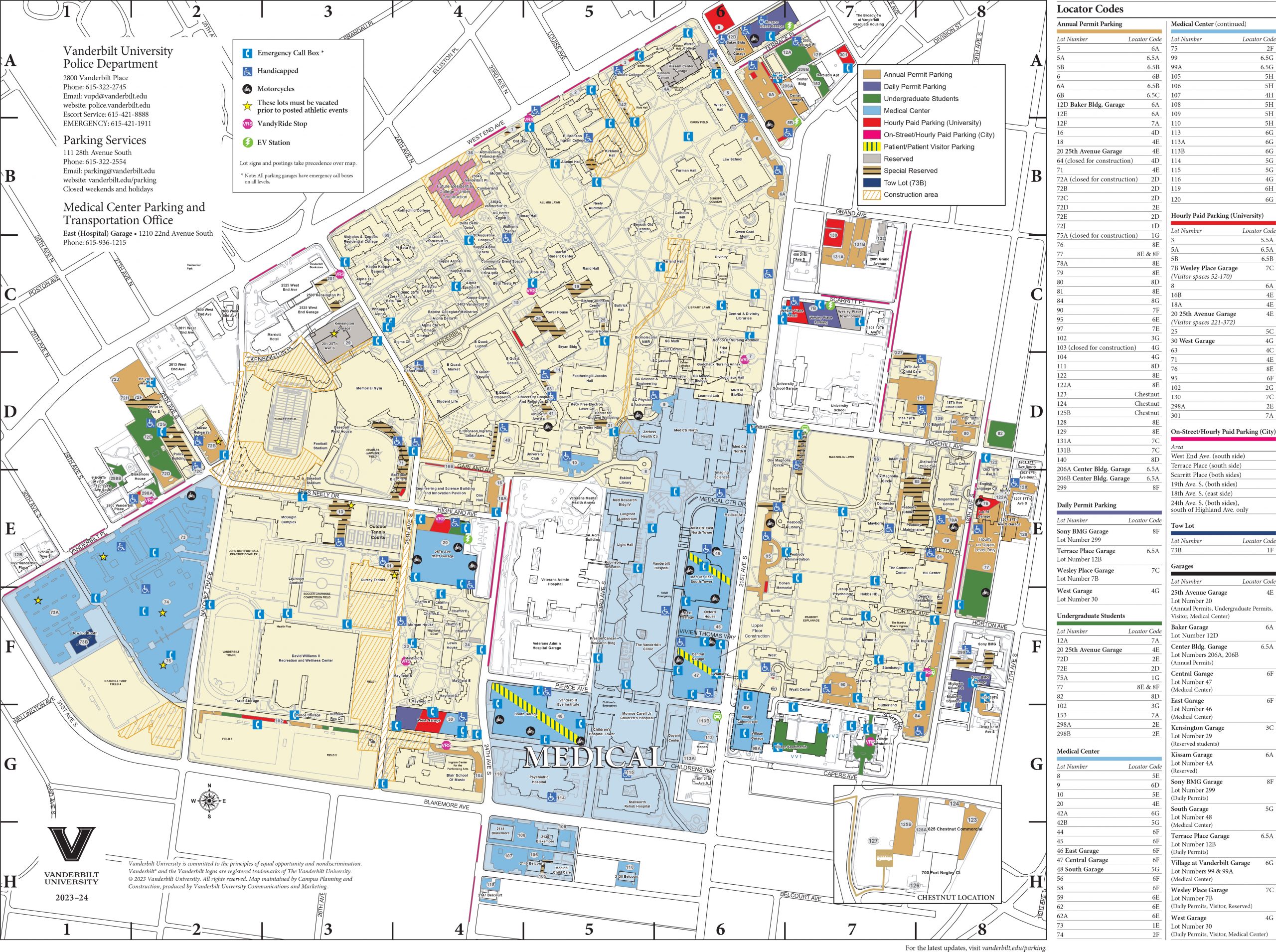 Parking Map Vanderbilt University 2023-2024