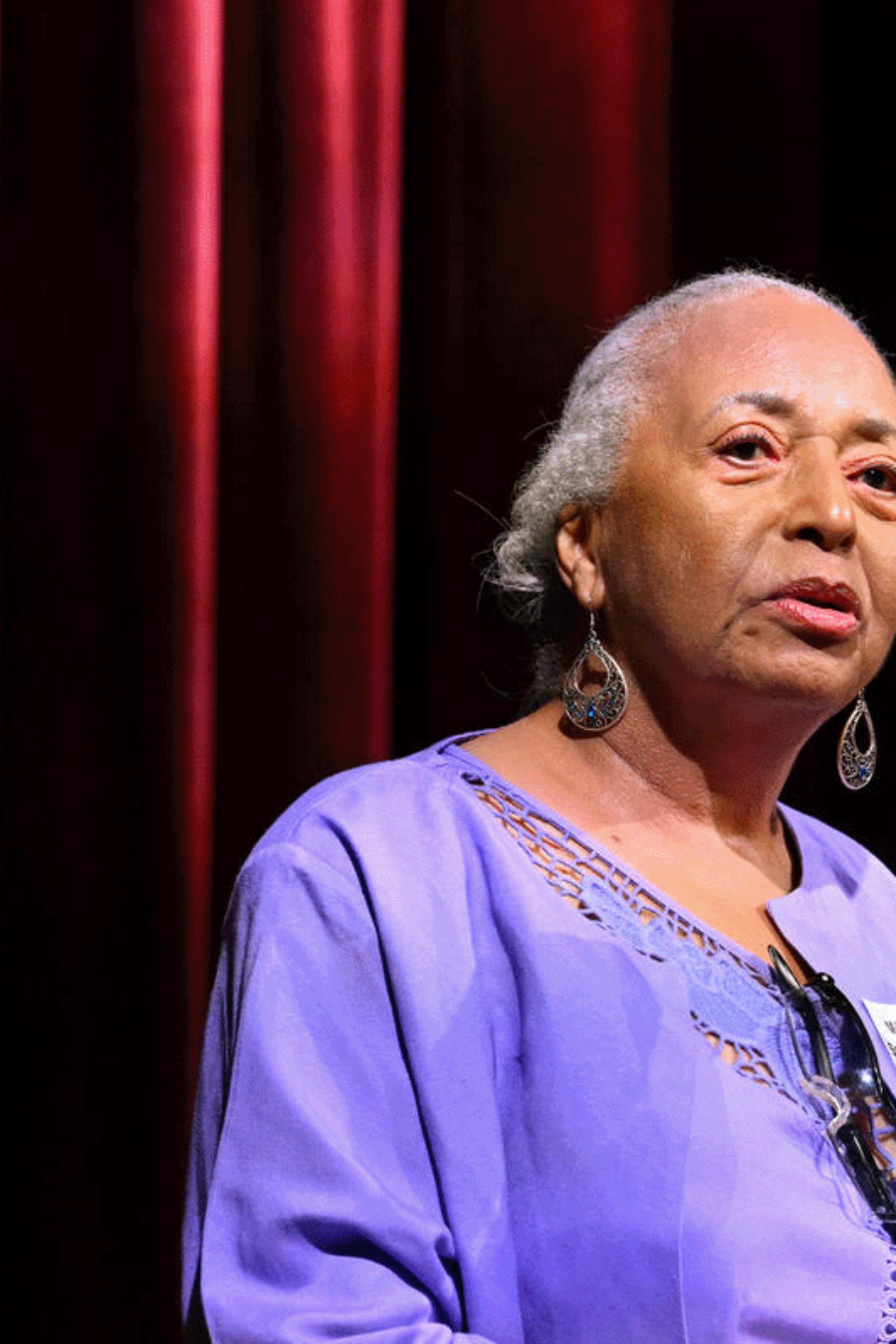 Mildred Saffell-Smith on stage addressing a crowd at the Nashville Public Library