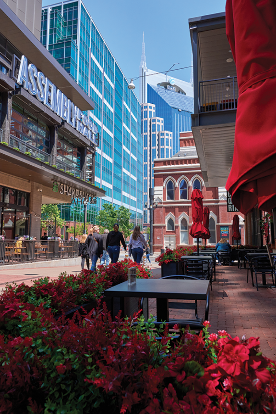 downtown Nashville, view of Assembly Food Hall, Ryman Auditorium, AT&T building