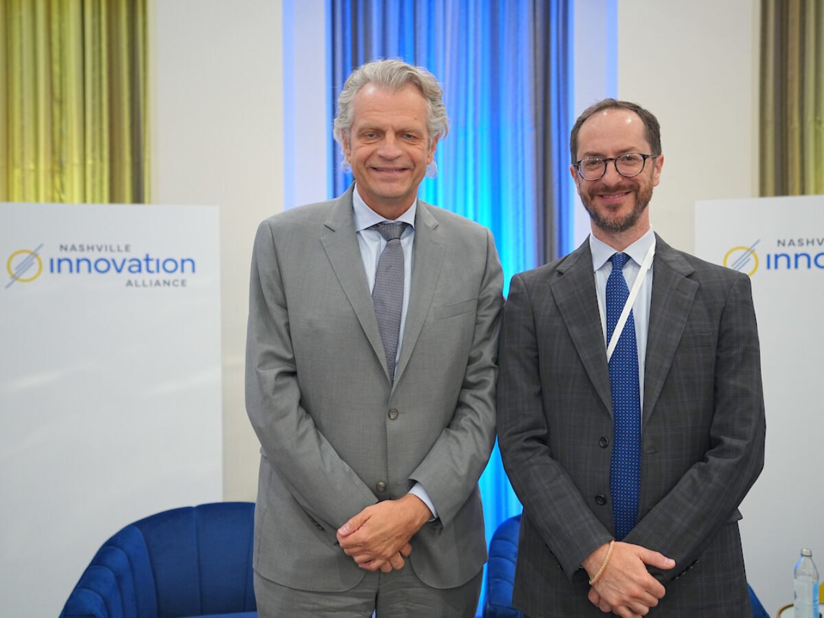 Vanderbilt Chancellor Daniel Diermeier, and Nashville Mayor Freddie O’Connell during the Nashville Innovation Alliance Innovation Ecosystem Forum on Monday, July 29, 2024. Photo: Harrison McClary/Vanderbilt University