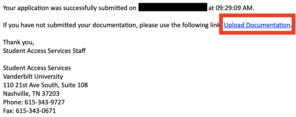Email after application with link to upload documentation