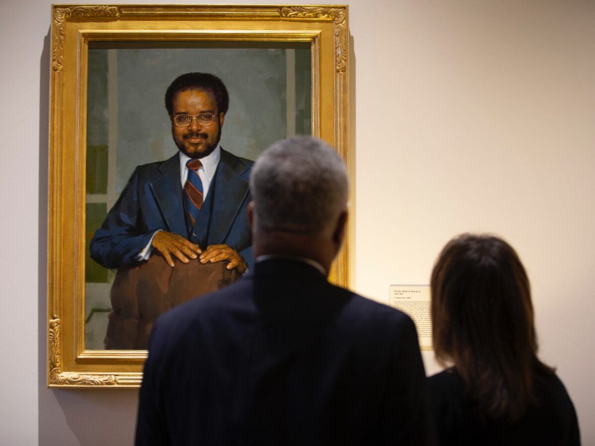 The Trailblazers Portrait Unveiling; portrait of Rev. Walter R. Murray in the background (Vanderbilt University/Joe Howell)