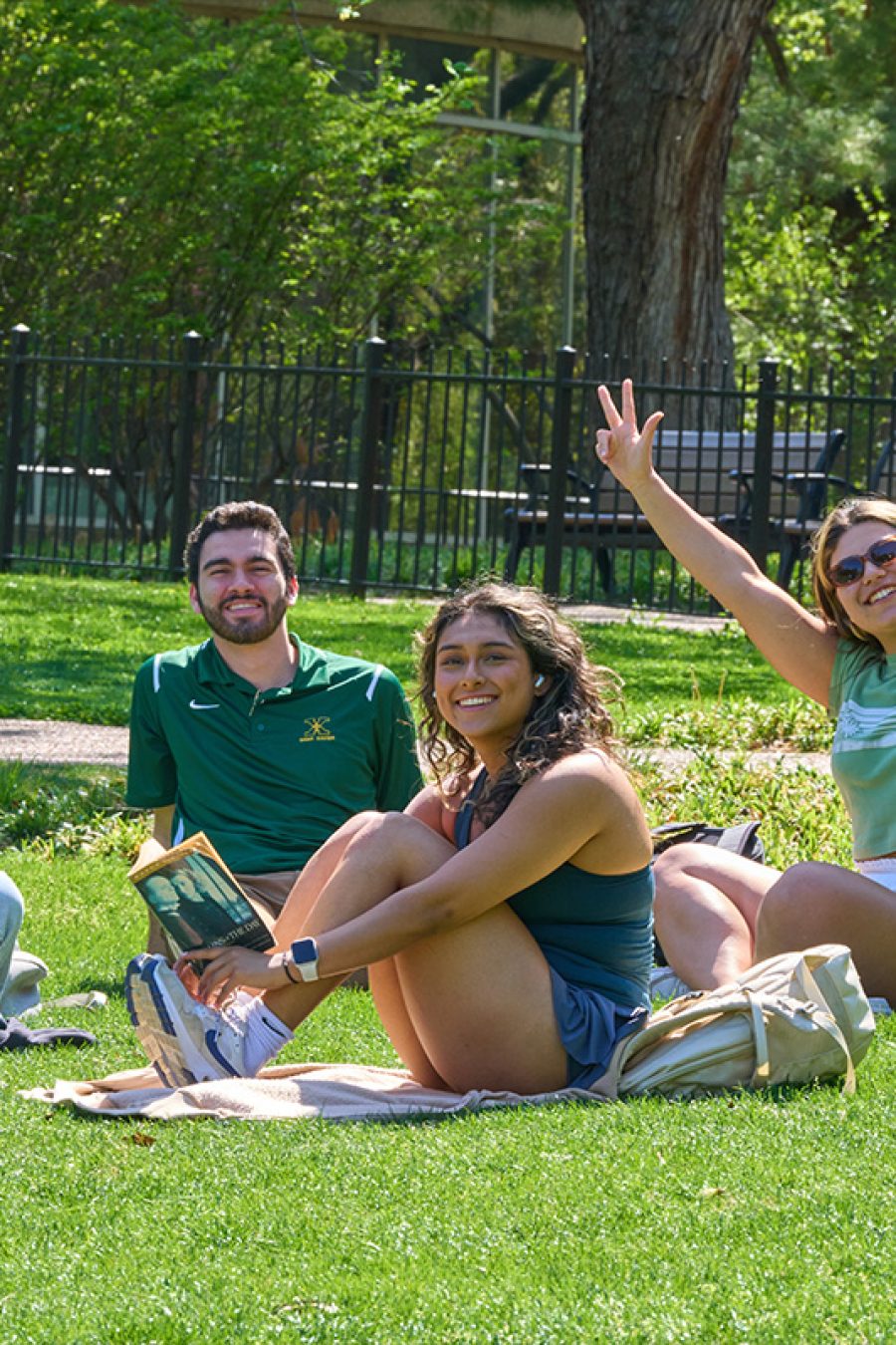 Students enjoying a beautiful April day on campus.